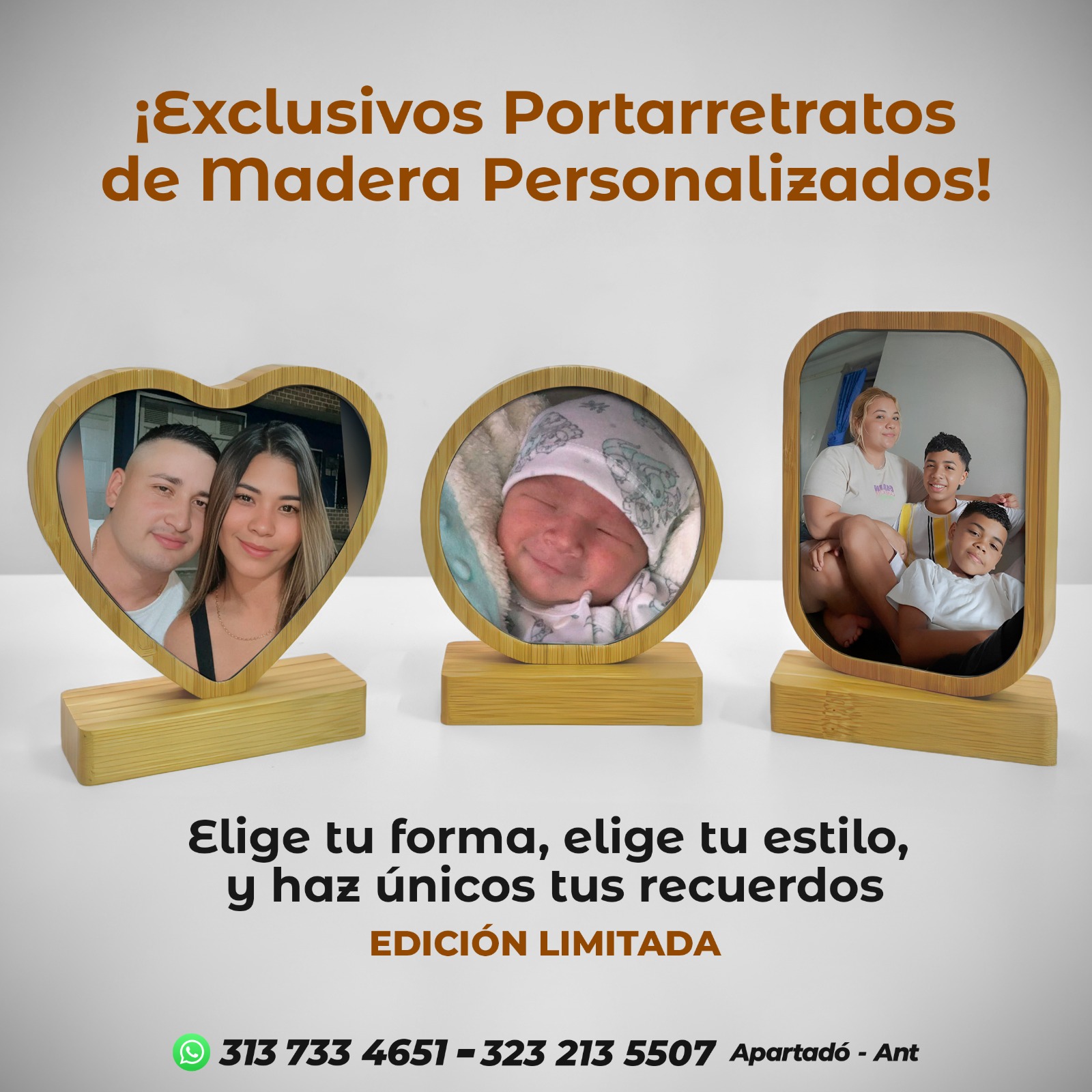 Portarretratos de Madera Personalizados con Base